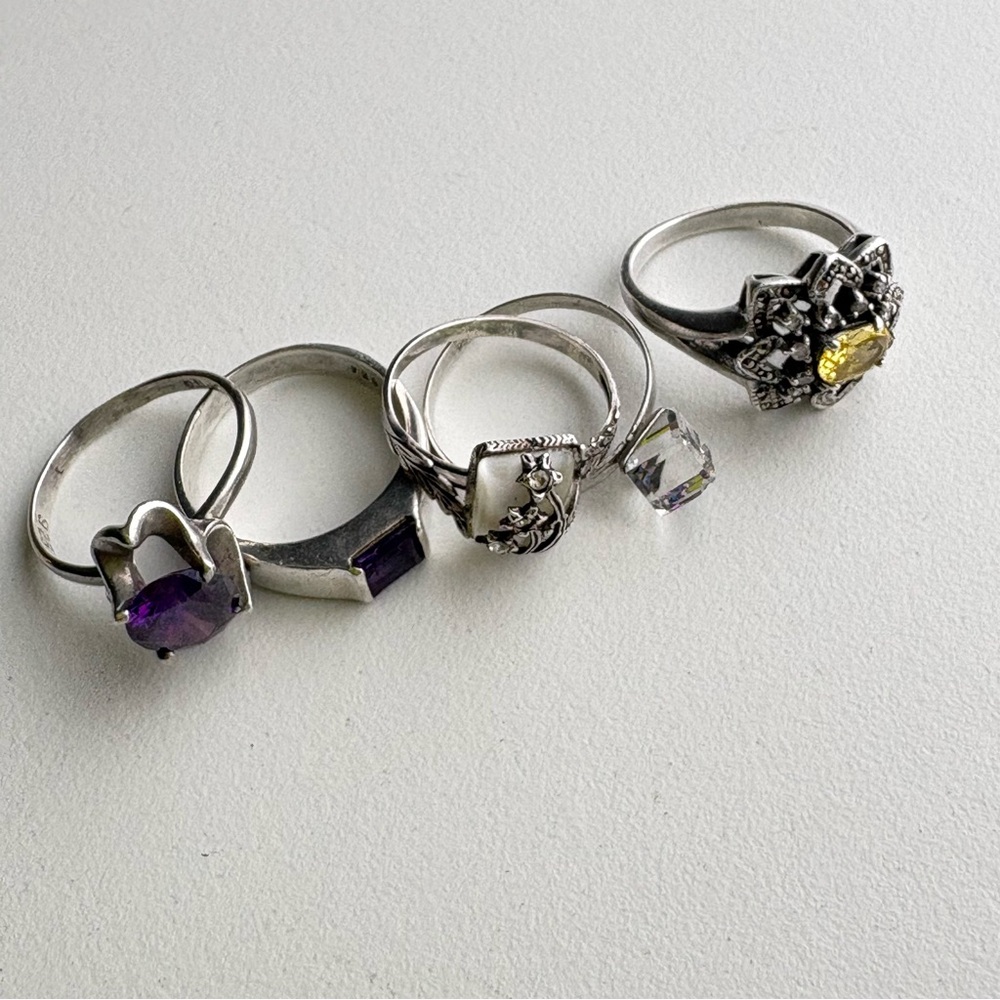 5 vintage sterling silver 925 ring bundle citrine amethyst mop crystal - Picture 3 of 15